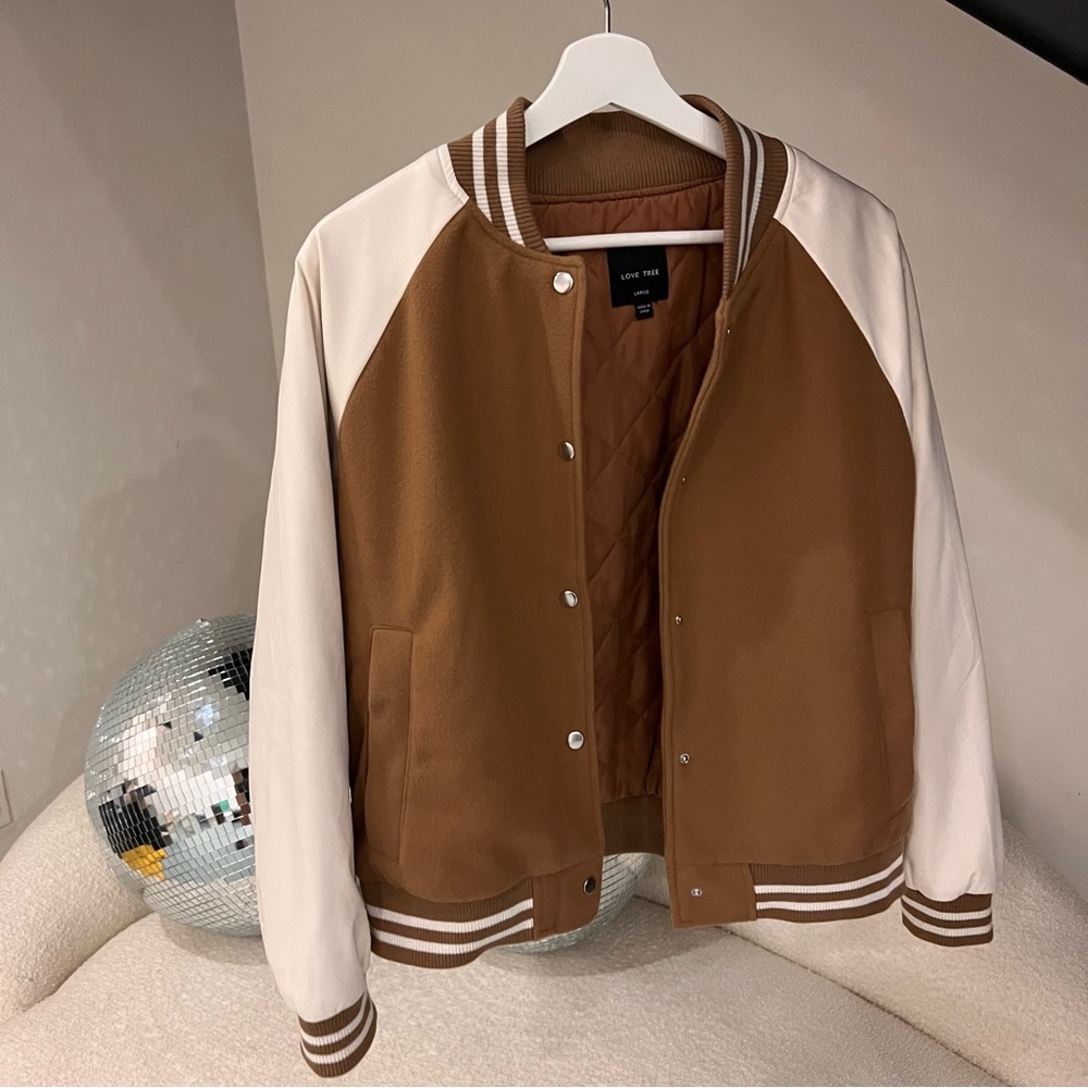 Neutral Letterman Varsity Bomber Jacket 🤎🤍